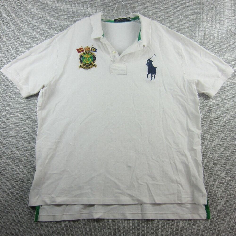 Ralph Lauren Polo Shirt BIG PONY Mens XXL White Marine Supply Embroidered